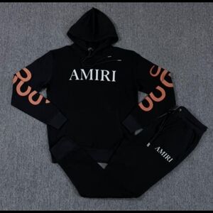 AMIRI Black Hoodie and Joggers with Orange Accents